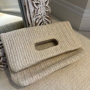 Beige Woven Clutch